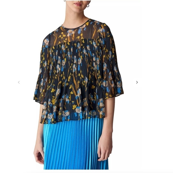 WHISTLES Habiba Iris Printed Pleated 3/4 Sleeve Blouse Womens 10 - Picture 1 of 9
